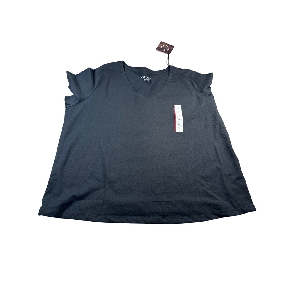 Ava & Viv Womens V-Neck Short Sleeve T-Shirt Black Plus Size 1X 18 New NWT - Picture 2 of 6